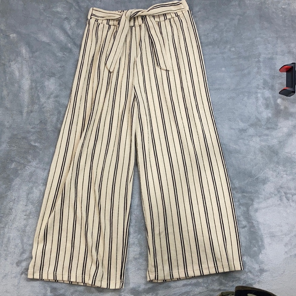 Cream pants with black stripes h&m size:8/10